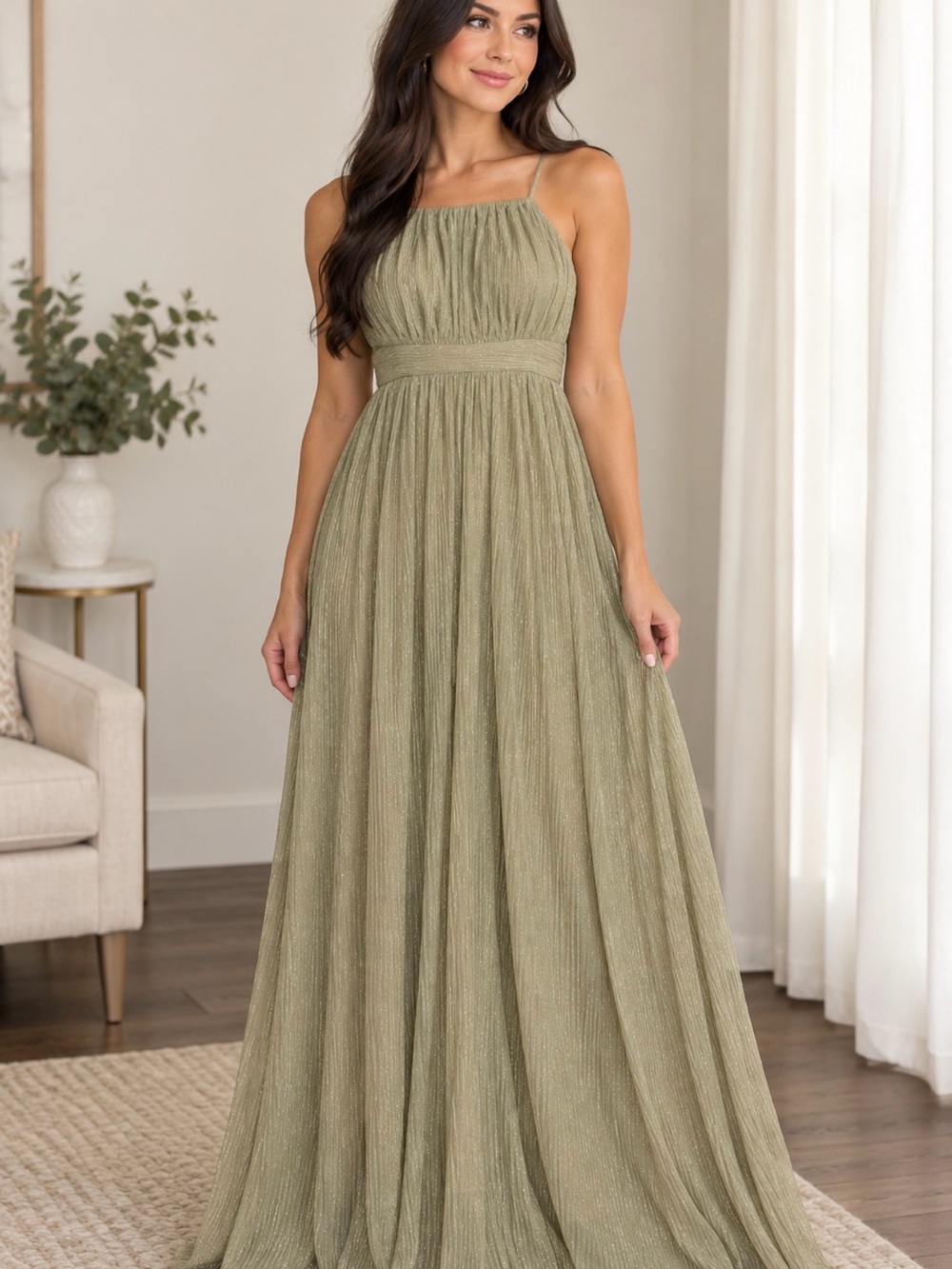 RicaRica Vintage-Inspired Pleated Shimmer
Maxi Gown - Size S
